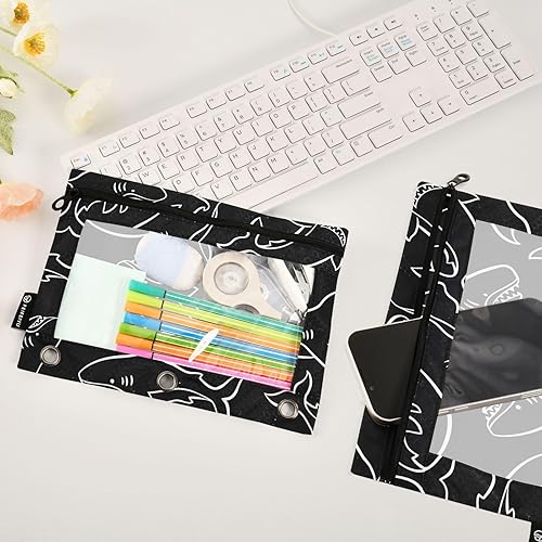 Miniatura 4 de Sharks - Estuche para lápices de 3 anillas, estuche para lápices, bolsillos para cosméticos, con cremallera y ventana transparente para
