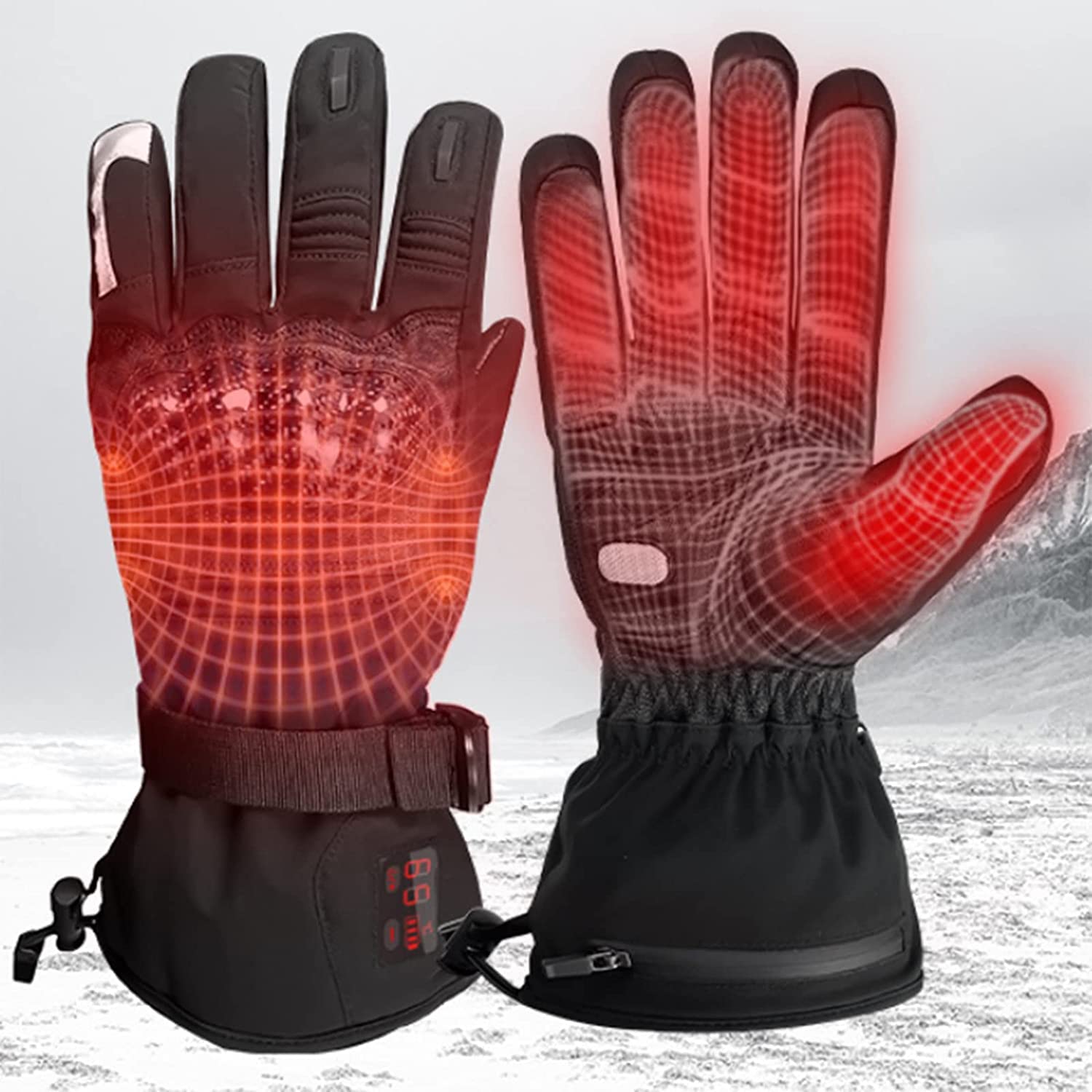 CHEWYNP Guantes calefactables eléctricos Recargables - 7,4 V 2700 mAh Guantes calefactables con batería para Hombres y Mujeres, Guantes térmicos con Dedo de Pantalla táctil, Temperatura AJ