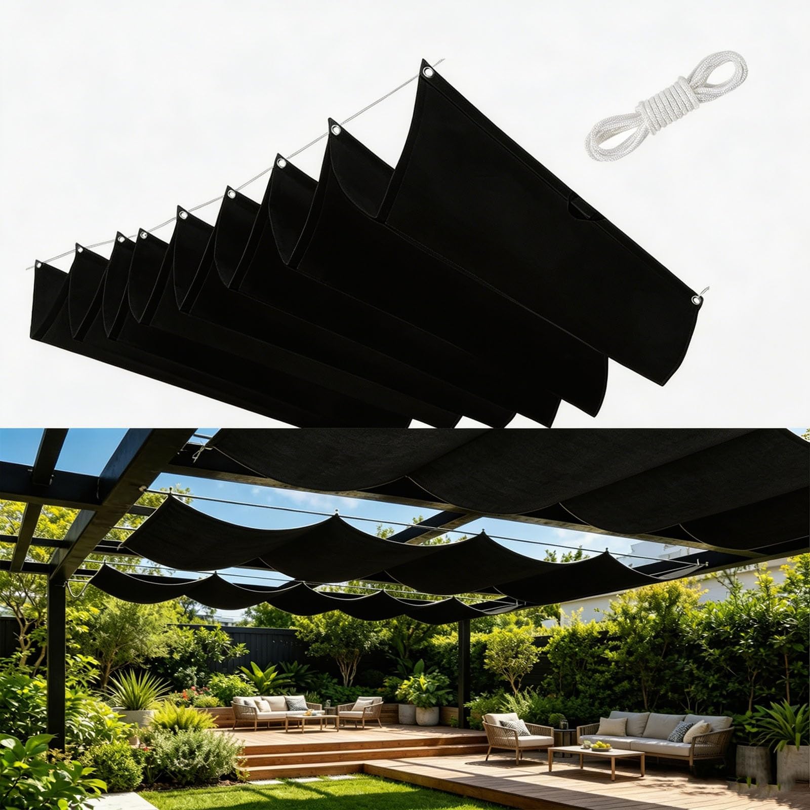 Voile d'ombrage rétractable vague 350x500 cm pour ombrager le jardin et le patio