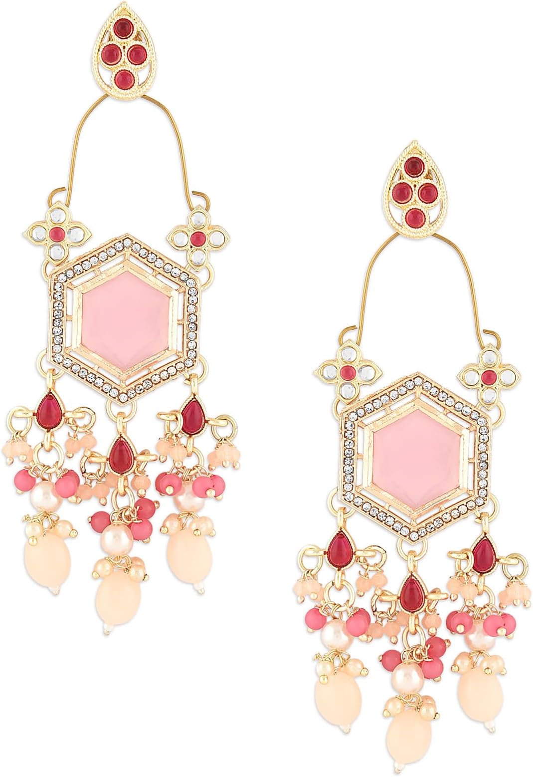 Zaveri Pearls Pink Stones Kundan & Beads Dangle Ethnic Earring For Women -ZPFK16183