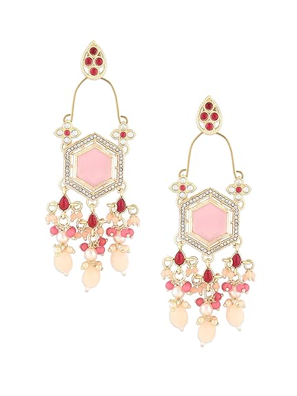 Zaveri Pearls Pink Stones Kundan & Beads Dangle Ethnic Earring For Women -ZPFK16183