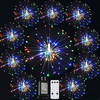 10 Pcs Total 1000 LED Firework Copper Wire Lights, 8 Modes Fairy Twinkle Lights Plug in String Lights 1M/3.3FT Spacing Starburst Lights with Sagging Wire and Remote ControlColorful
