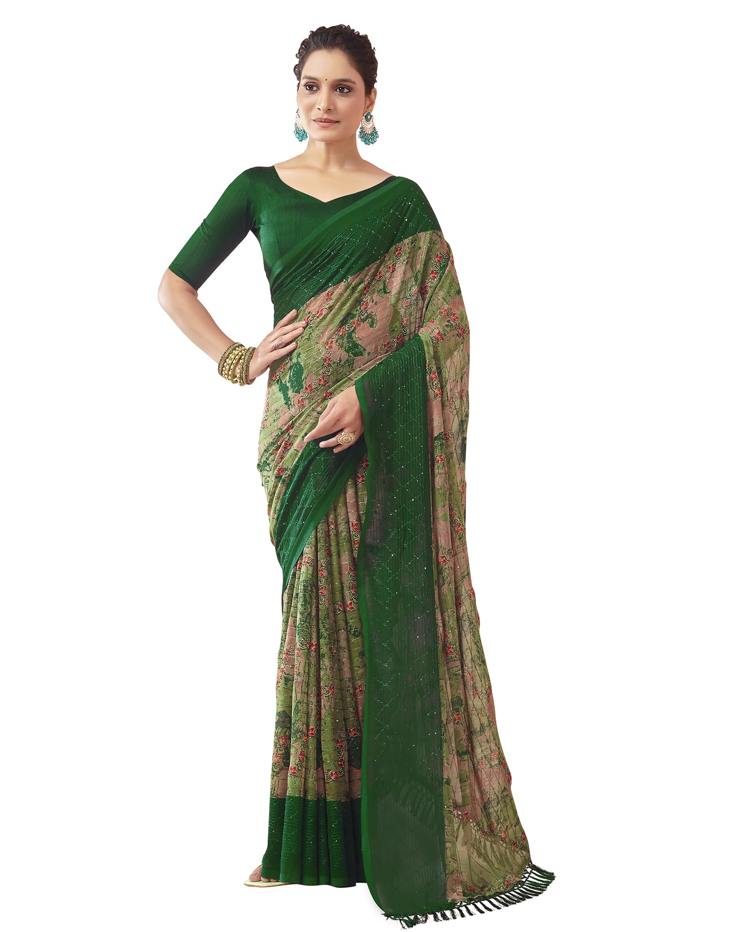 siril Women's Georgette Printed Sequence Work, Saree With Unstitched Blouse Piece-picture-20