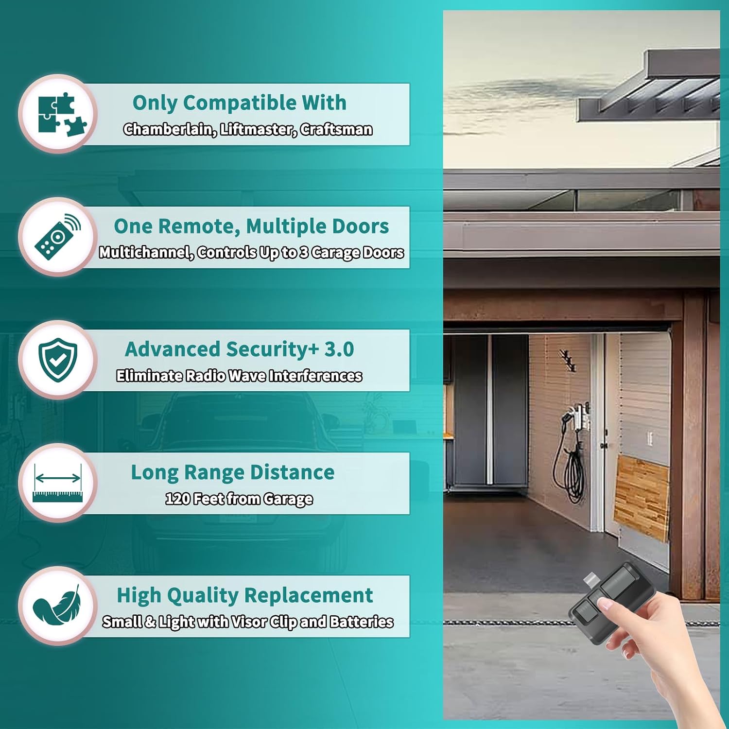 Universal Garage Door Opener Remote with Visor Clip - 2 Pack, Compatible with LiftMaster/Craftsman/Chamberlain 893LM 893Max 971LM 973LM 371LM 373LM