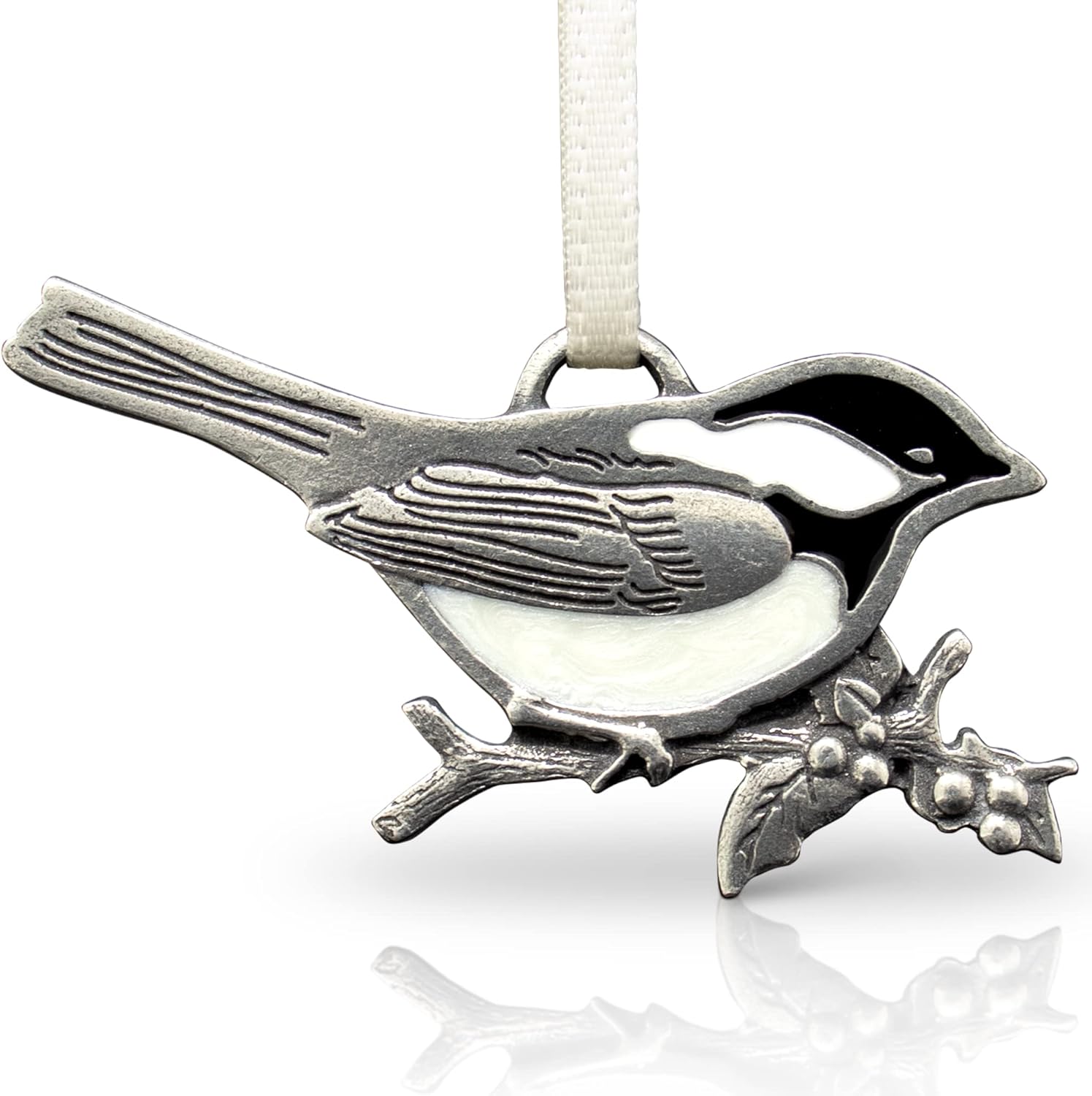Danforth - Chickadee Christmas Bird Ornament – Handcrafted Pewter Bird Ornaments for Christmas Tree – 2" Wide, Made in USA