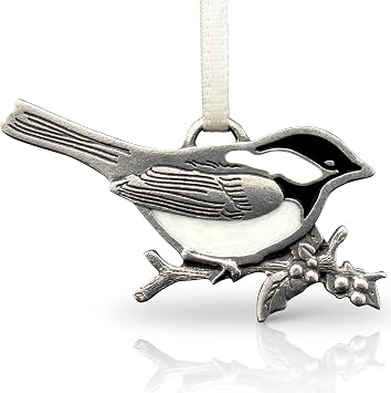 Danforth - Chickadee Christmas Bird Ornament Handcrafted Pewter Bird Ornaments for Christmas Tree 2" Wide, Made in USA