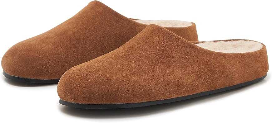 Womens Suede Clogs with Fuzzy Lining SlipOn Closed Toe Winter Flat Mules Indoor Outdoor Slippers