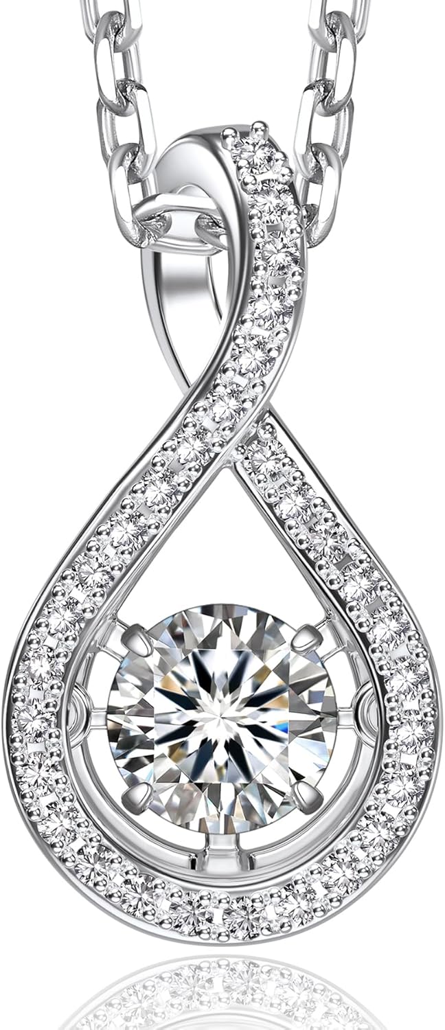 MomentWish Necklace for Women, Sparkling Gift for Her, 1Carat Moissanite Heart Pendent for Her, 925 Sterling Silver Dance Necklace for Anniversary Christmas Valentines