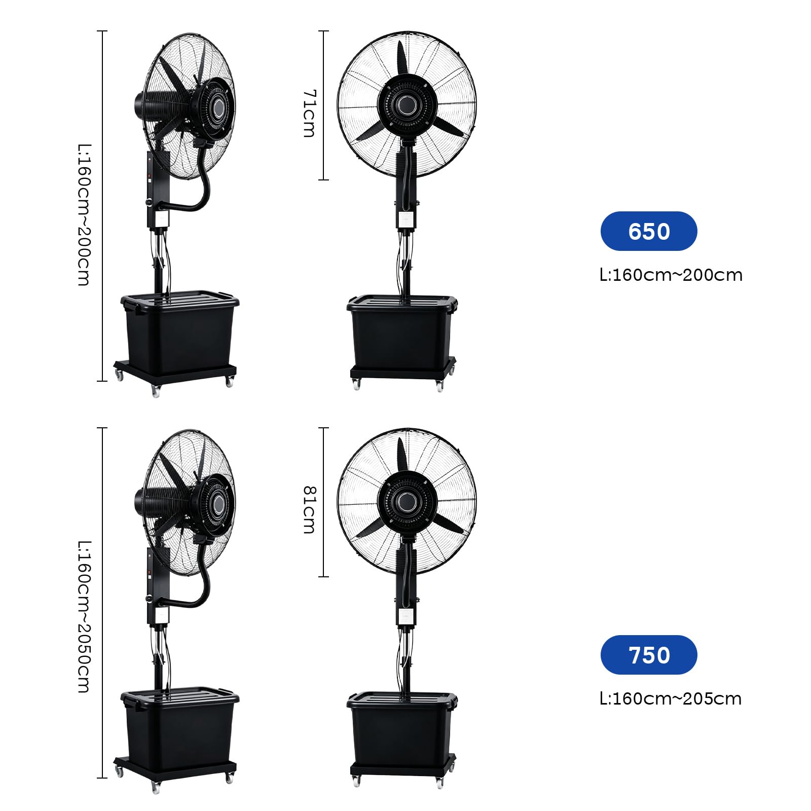 Ventilatore ad Acqua Industriale su Ruote, Grande Ventilatore a Nebulizzazione 40L, Ventilatore a Tamburo in Metallo a 3 Velocità, Altezza Regolabile