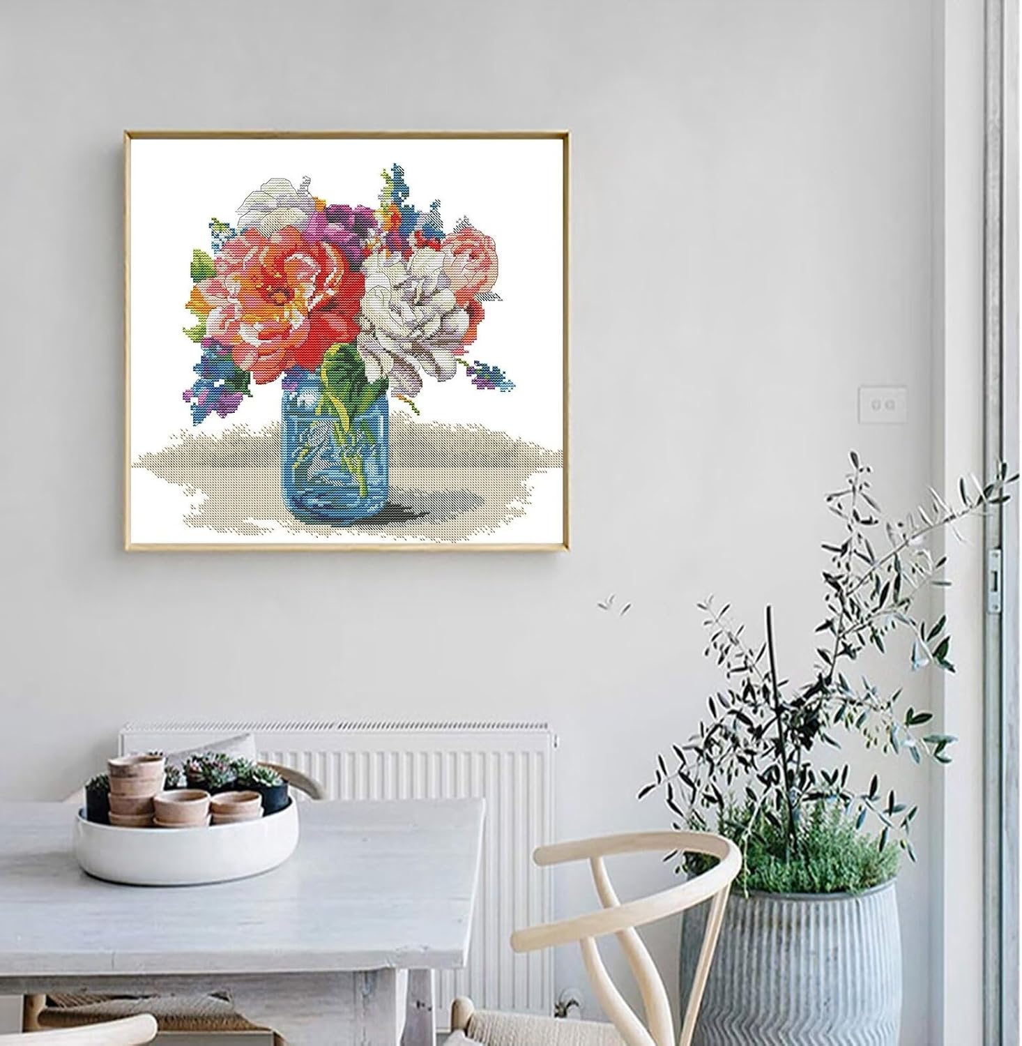 ITSTITCH Stamped Cross Stitch Kits - Full Set of Embroidery for Beginners or Adults,14 CT 2 Strands DIY Vases Patterns Counted Arts Craft 14.5×13.8 inch