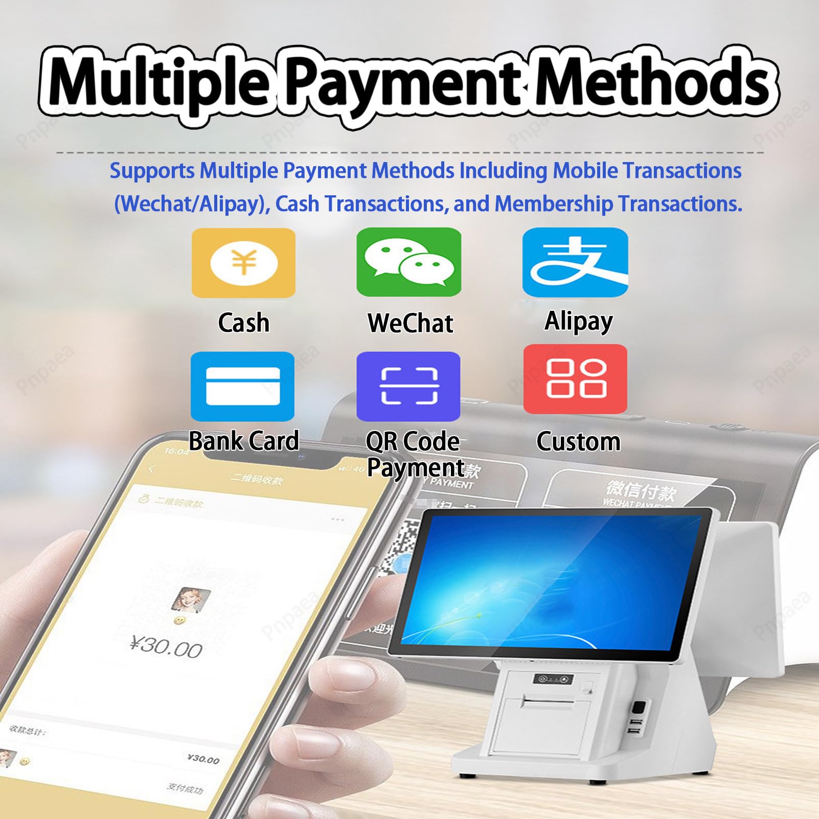 Caja Registradora TPV Todo en Uno con Pantalla Táctil e Impresora, DualScreen-A (58mm)