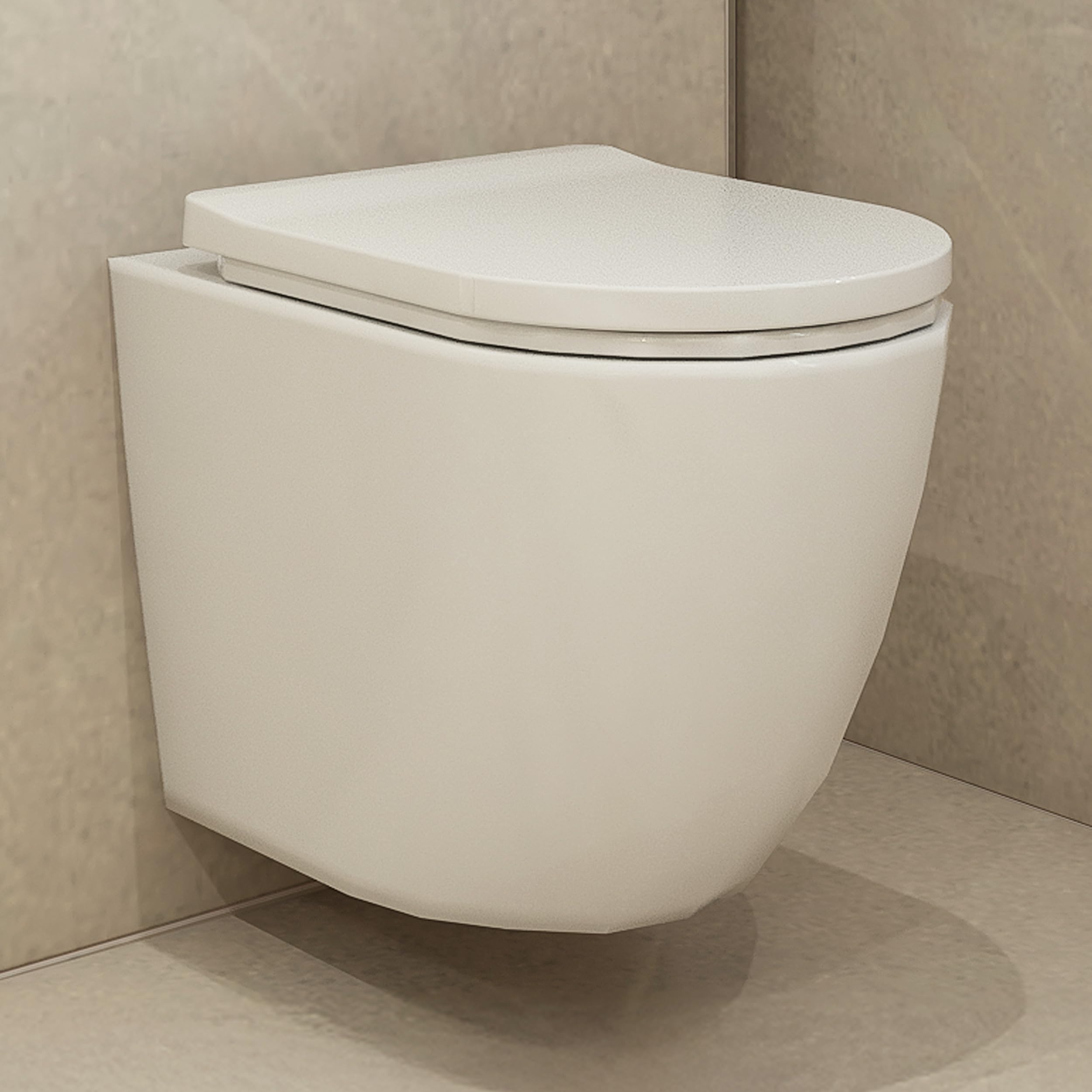 Premium Hänge-WC Toilette Keramik inkl. Toilettendeckel Weiß glänzend (Komplett-Set) - Spülrandloses Wand WC hängend, rund Gr. 490x360x360 - Wand-Toilette Absenkautomatik