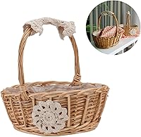 Vista 6 de Yardwe 1pc Rattan Flower Basket Storage Bins Baskets Flower Girl Baskets Seagrass Storage Baskets Rattan Basket Rattan Storage Baskets Egg Basket