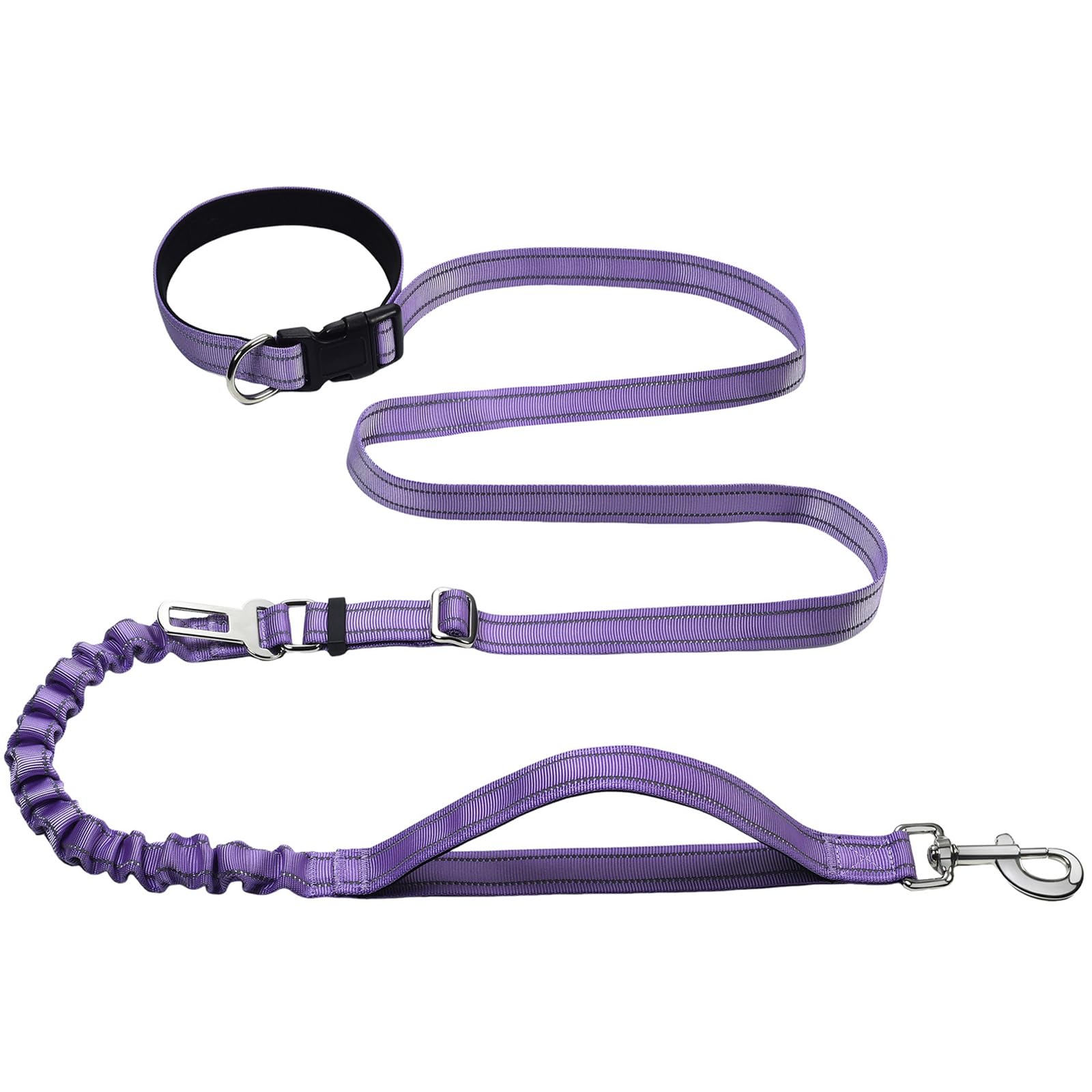 Photo 1 of Fidohug Hands Free Dog Leash for Walking Running, Waist Bungee Lead with Reflective Padded Handle, Car Seatbelt Clip, Adjustable Belt for Medium and Large Dogs (4.6-7.3FT, Lavender)