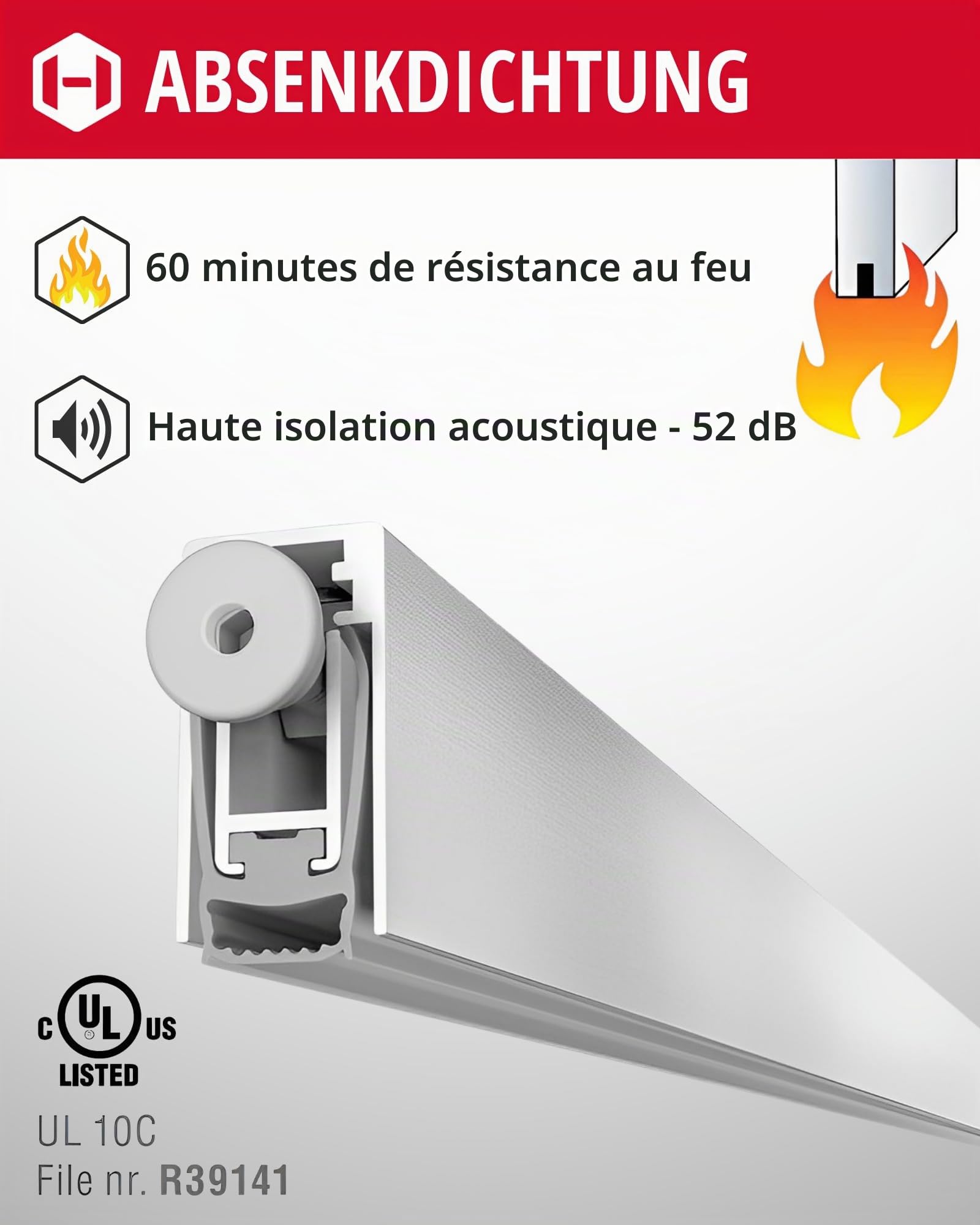 Gedotec joint de sol abaissable | 1 joint de porte 15 x 30 mm | DROP MAXI | longueur 1030 mm - raccourcissable | joint abaissable pour portes