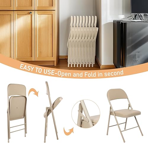 Miniatura 4 de Juego de 6 sillas plegables acolchadas color caqui, cómodas sillas portátiles apilables para interiores y exteriores, eventos, fiestas, oficina,