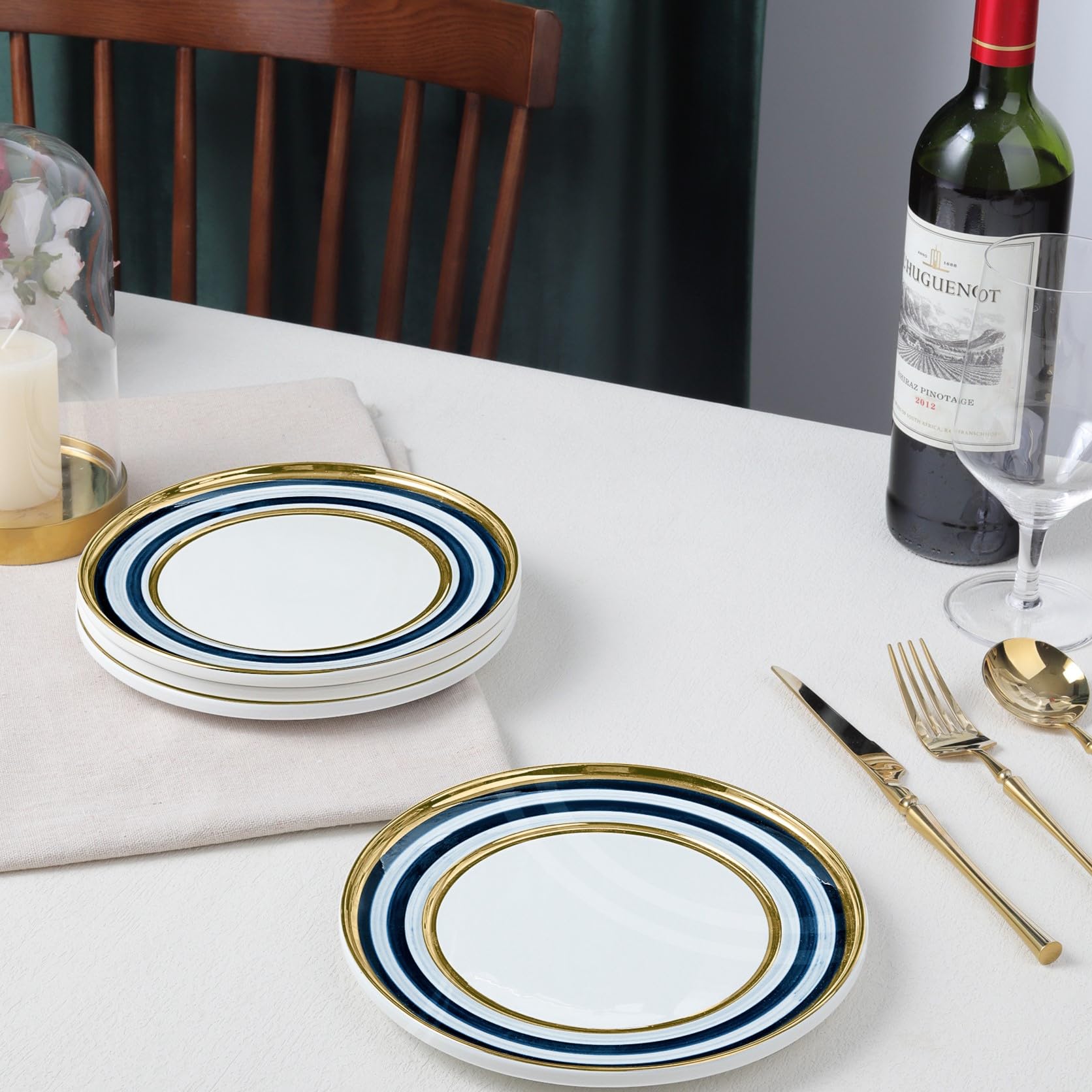 fanquare Set di 4 piatti piccoli, piatto in ceramica da 20 cm con bordo, moderno servizio di piatti per la cucina del ristorante, lavabile in microonde e in lavastoviglie