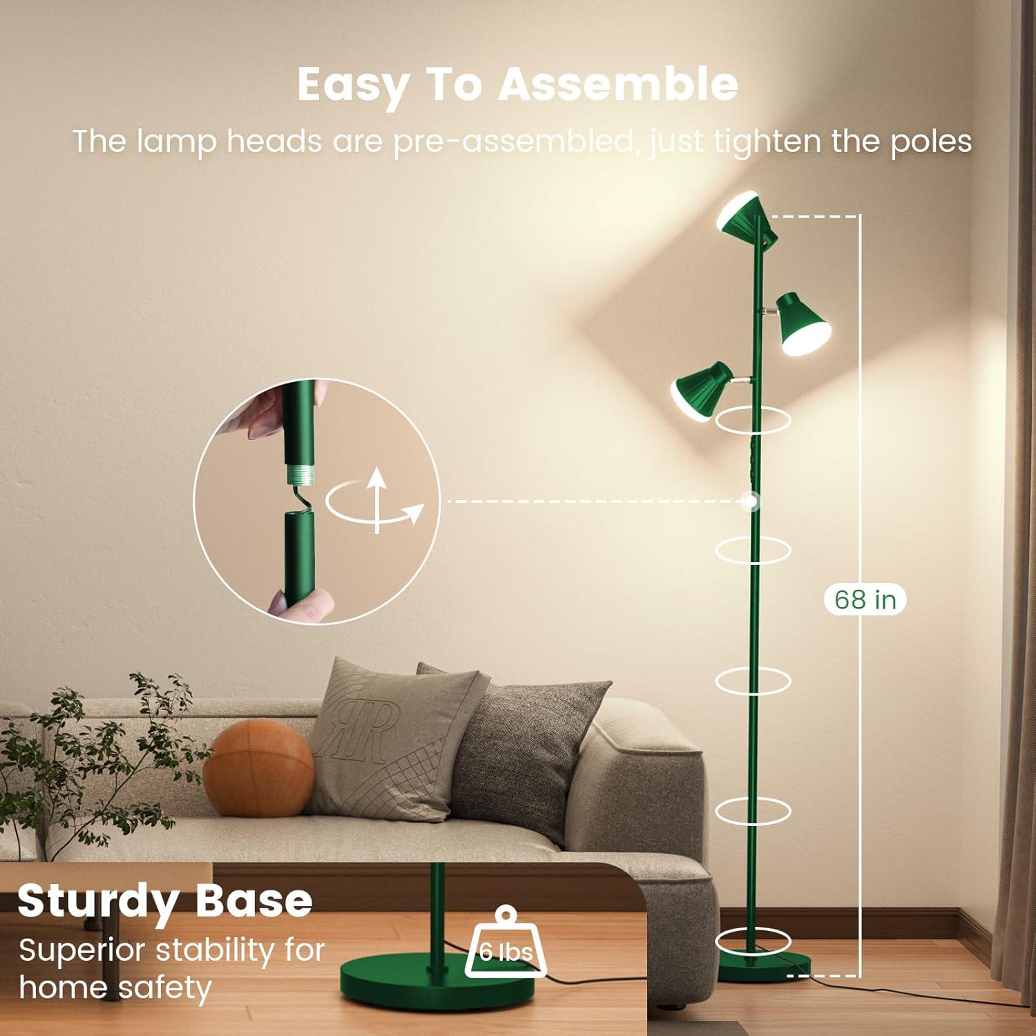 SIBRILLE 36W LED Tree Floor Lamp, Dimmable Tall Standing Lamp with Remote & Touch Control, 4 Color Temperatures Bright Floor Lamp, 3 Rotatable Light Modern Floor Lamps