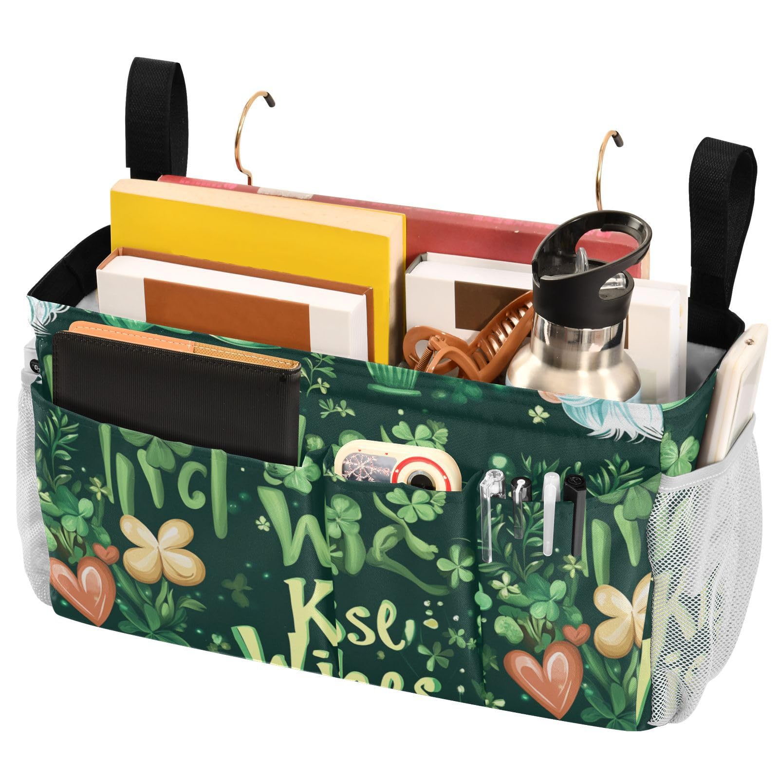 FRODOTGV Shamrocks Lucky St Bedside Organizer College Dorm Bed Hanging Basket for TV Remote Control, Phones, Magazines, Tablets, Accessories