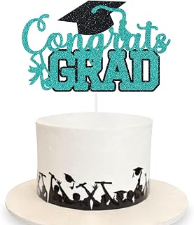 Congrats Grad Cake Topper Graduation Party Table Ideas Glitter Junior High School College University Decorations Teal
