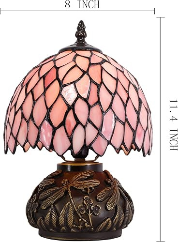 Miniatura 6 de WERFACTORY Pequeña lámpara Tiffany escritorio rosa estilo glicina manchada hongos lámpara de mesa bronce mini lámpara de acento W8H11 pulgadas serie