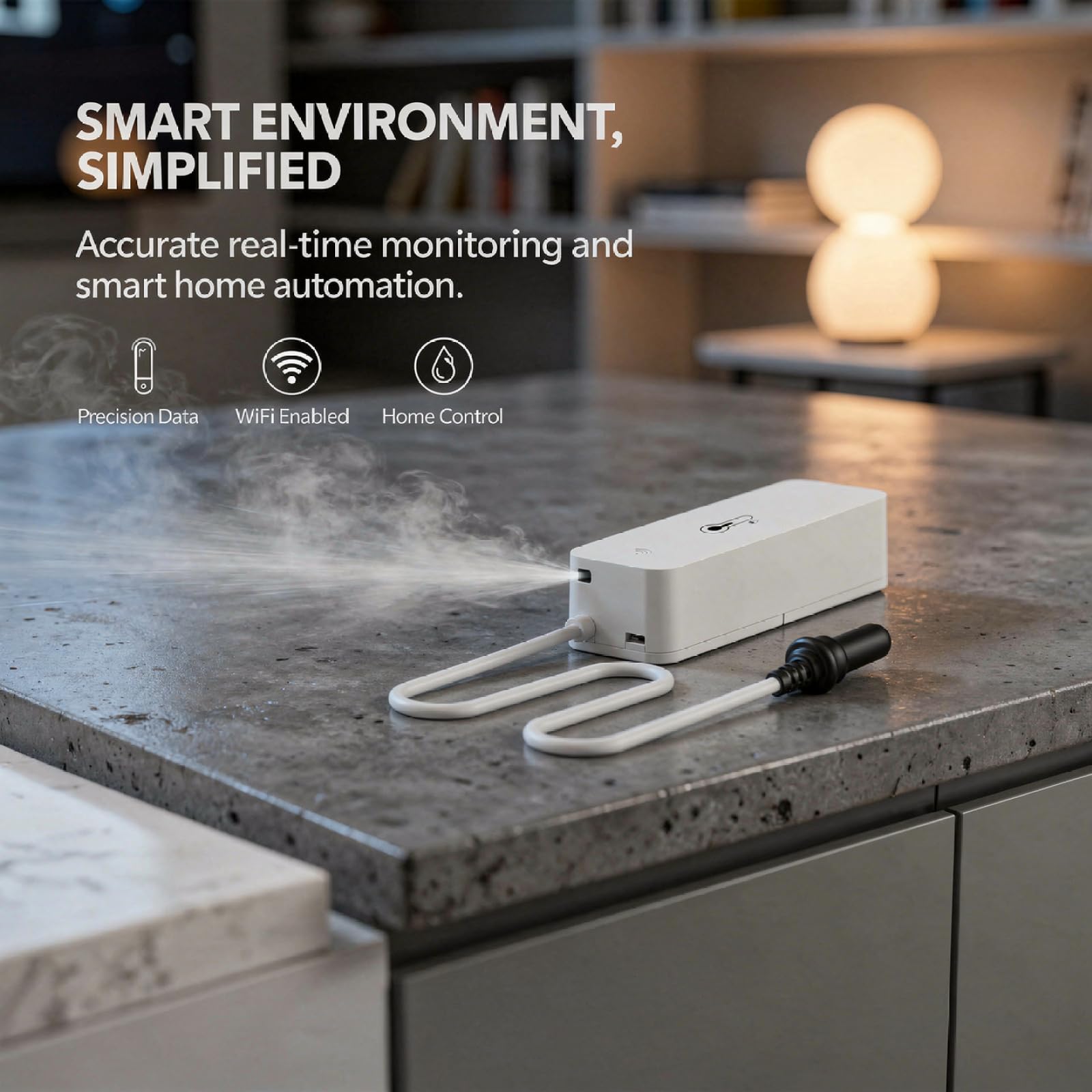 Temperatur- und Luftfeuchtigkeitsdetektor, WLAN-Verbindung, kabelloser Sensor mit T01-Außenfühler für präzise Echtzeitüberwachung, Smart-Home-Automatisierung, 12 x 8 x 2 cm, Weiß