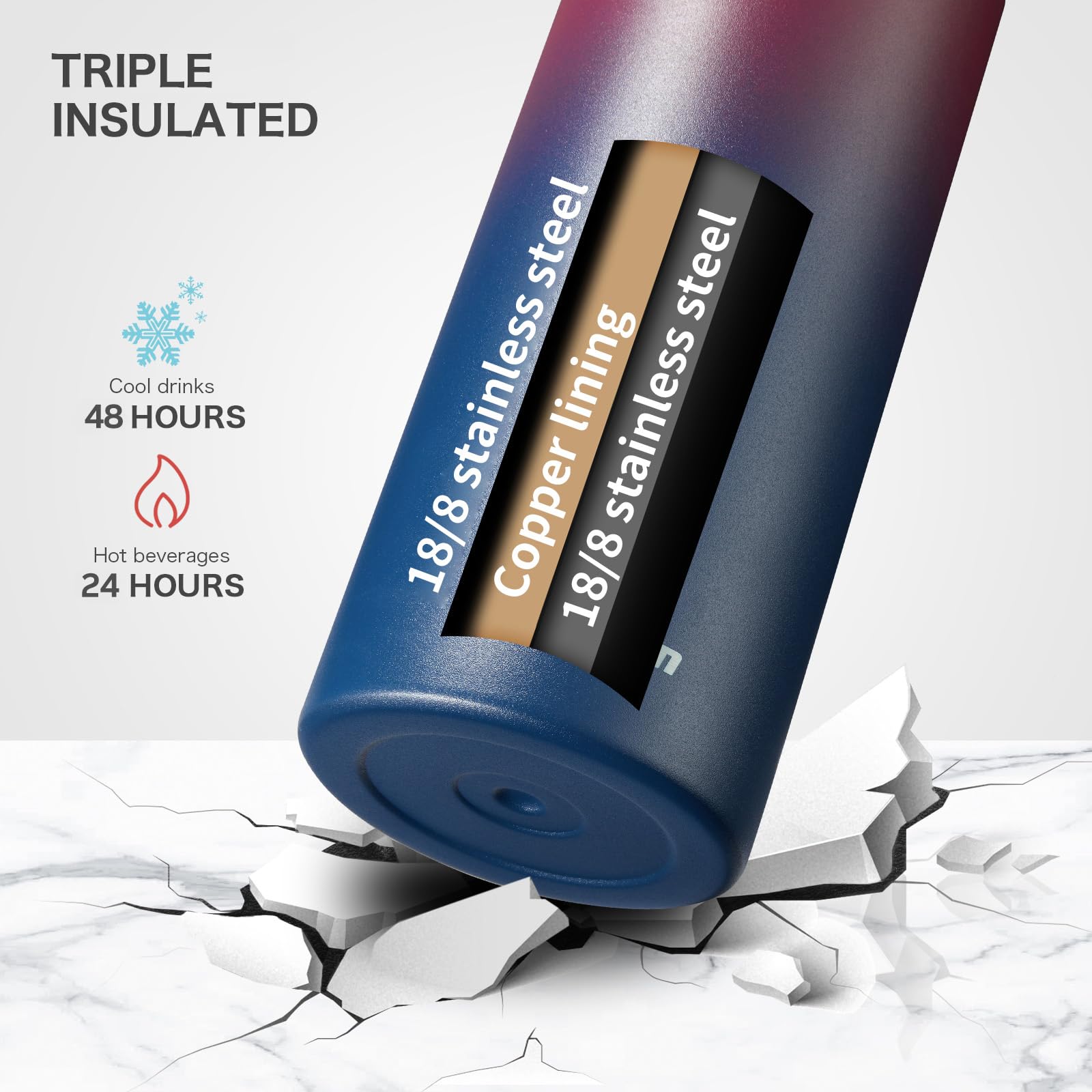 KXIAOCHEN Isolierte Wasserflasche mit Riemen, kalt für 48 Stunden, auslaufsicher, dreiwandige Edelstahl-Sport-Trinkflasche mit Strohhalm und Auslaufdeckel, für Fitnessstudio, Wandern, Reisen, 1,2 l