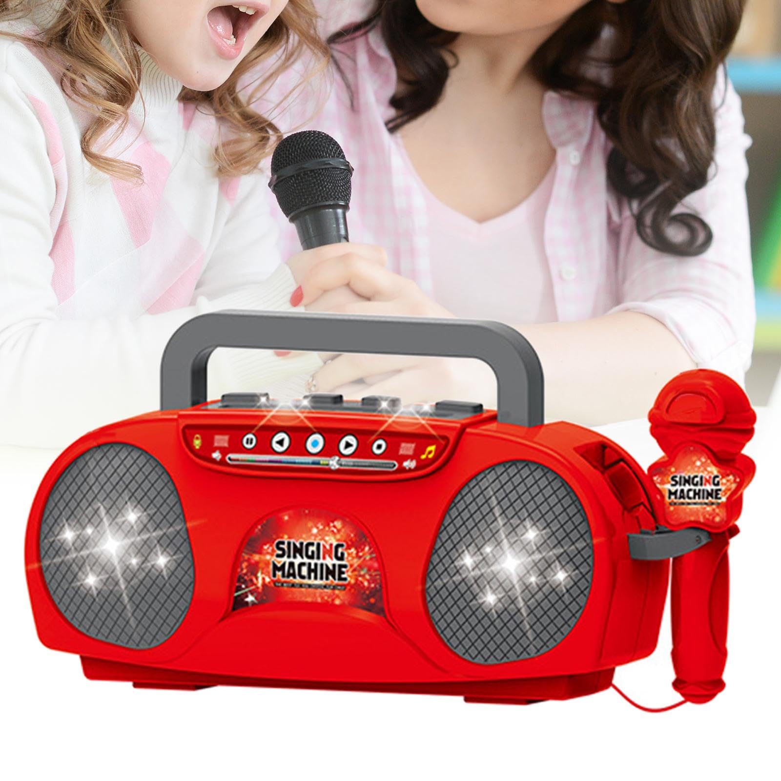 Microfono per Bambini, Mini Altoparlante, Regali di Compleanno, Giocattoli Educativi, Portatile per Viaggi, Picnic All'aperto, Feste, Rosso