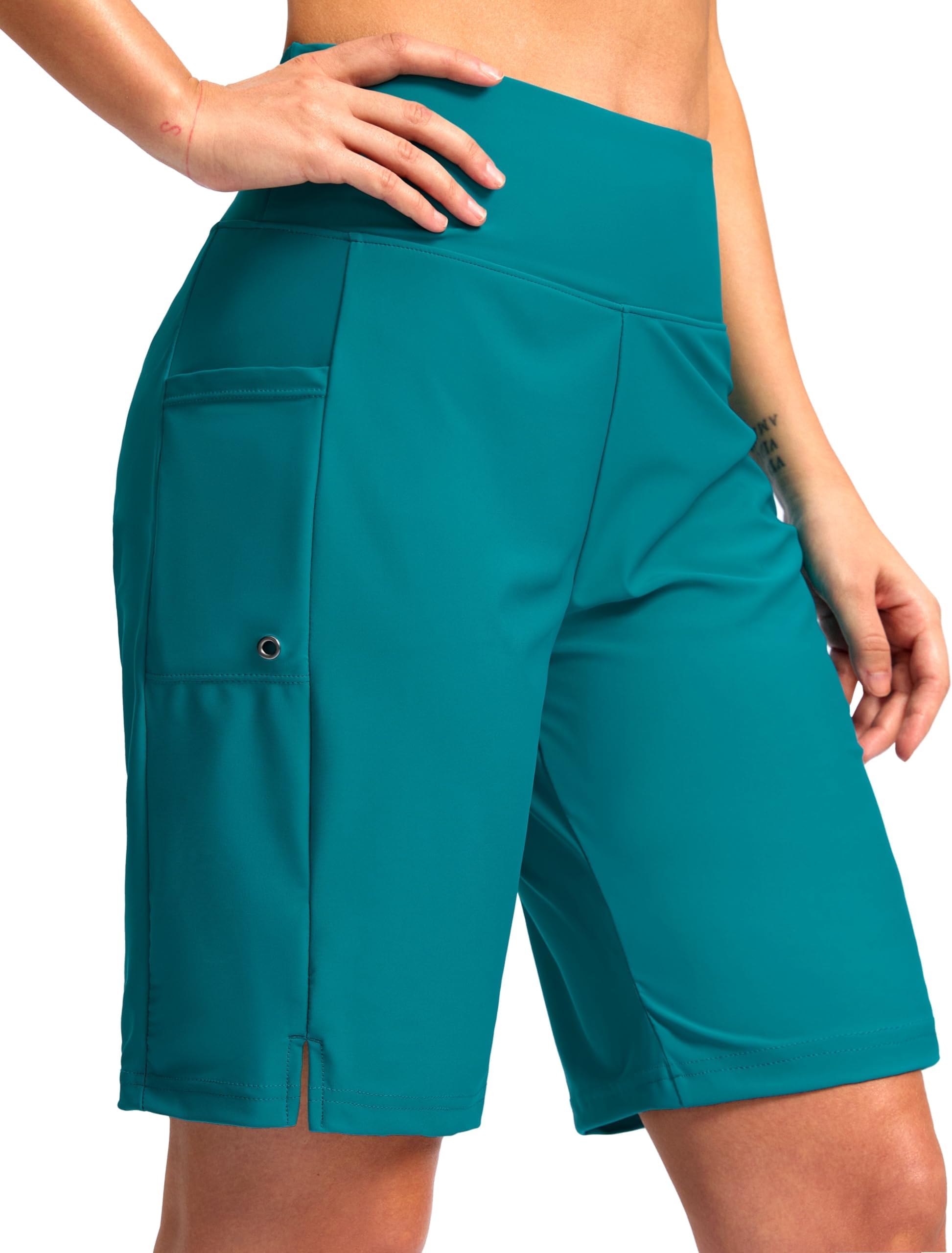 G Gradual Women's 9" Long Swim Board Shorts with Pockets High Waisted Knee Length Beach Swimming Shorts for Women with Liner