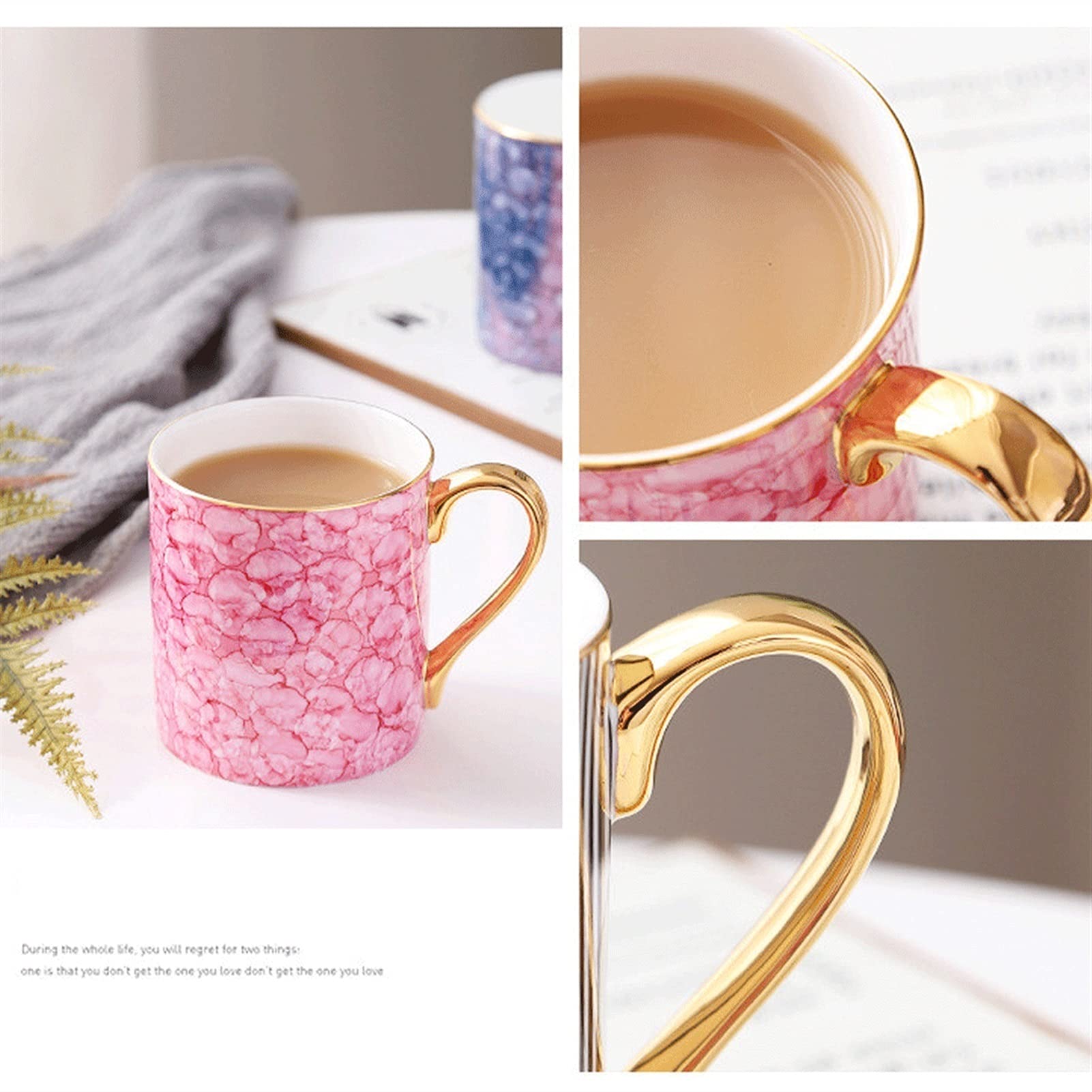 Taza de café, Taza de té de Estilo Europeo, Taza de café de Porcelana Dorada a Rayas, Taza de Agua de Oficina para el té de la Tarde (B)
