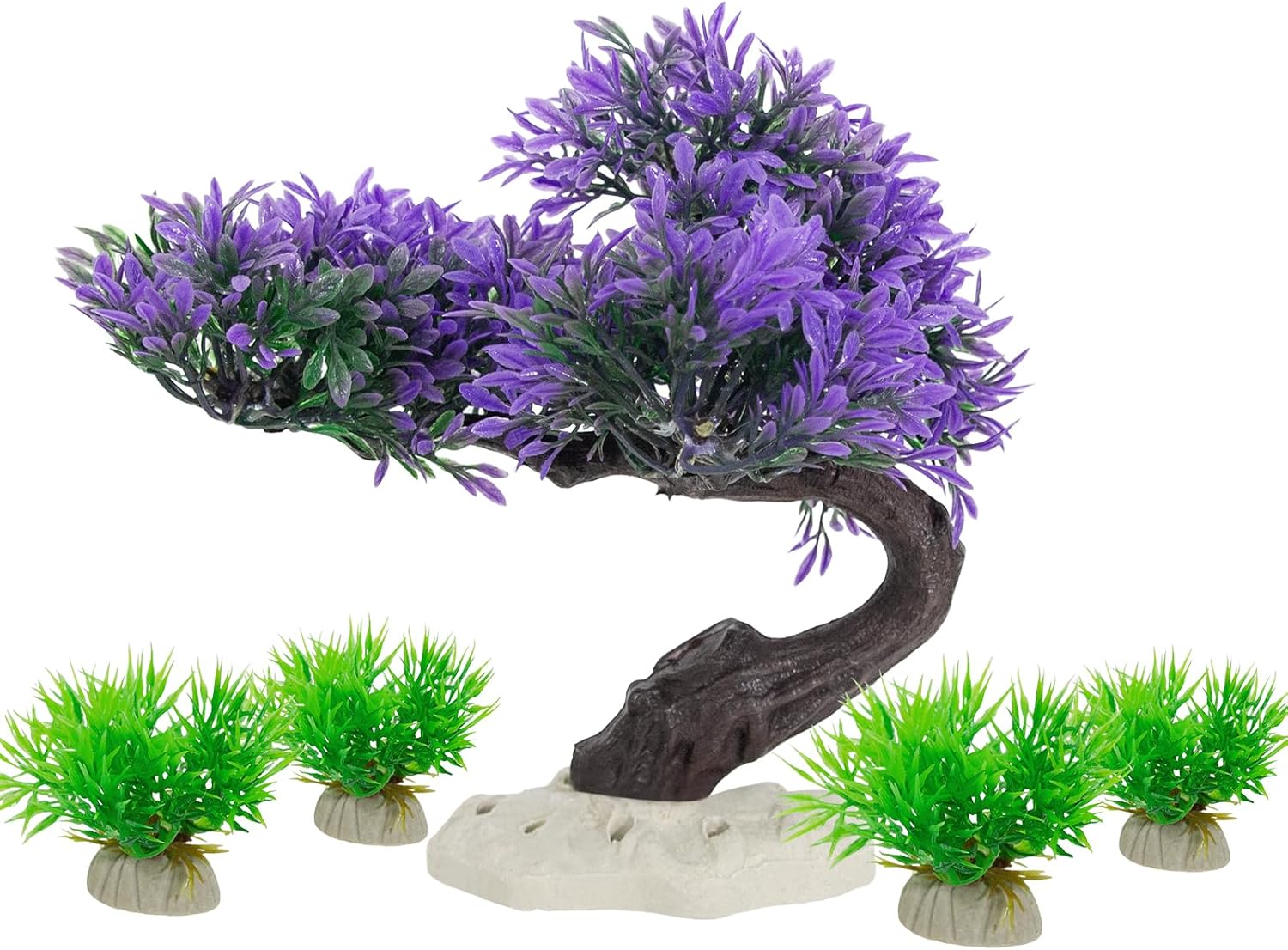 Fish Tank Decorations 5.5 Inch Artificial Plastic Plants Bonsai Tree Purple