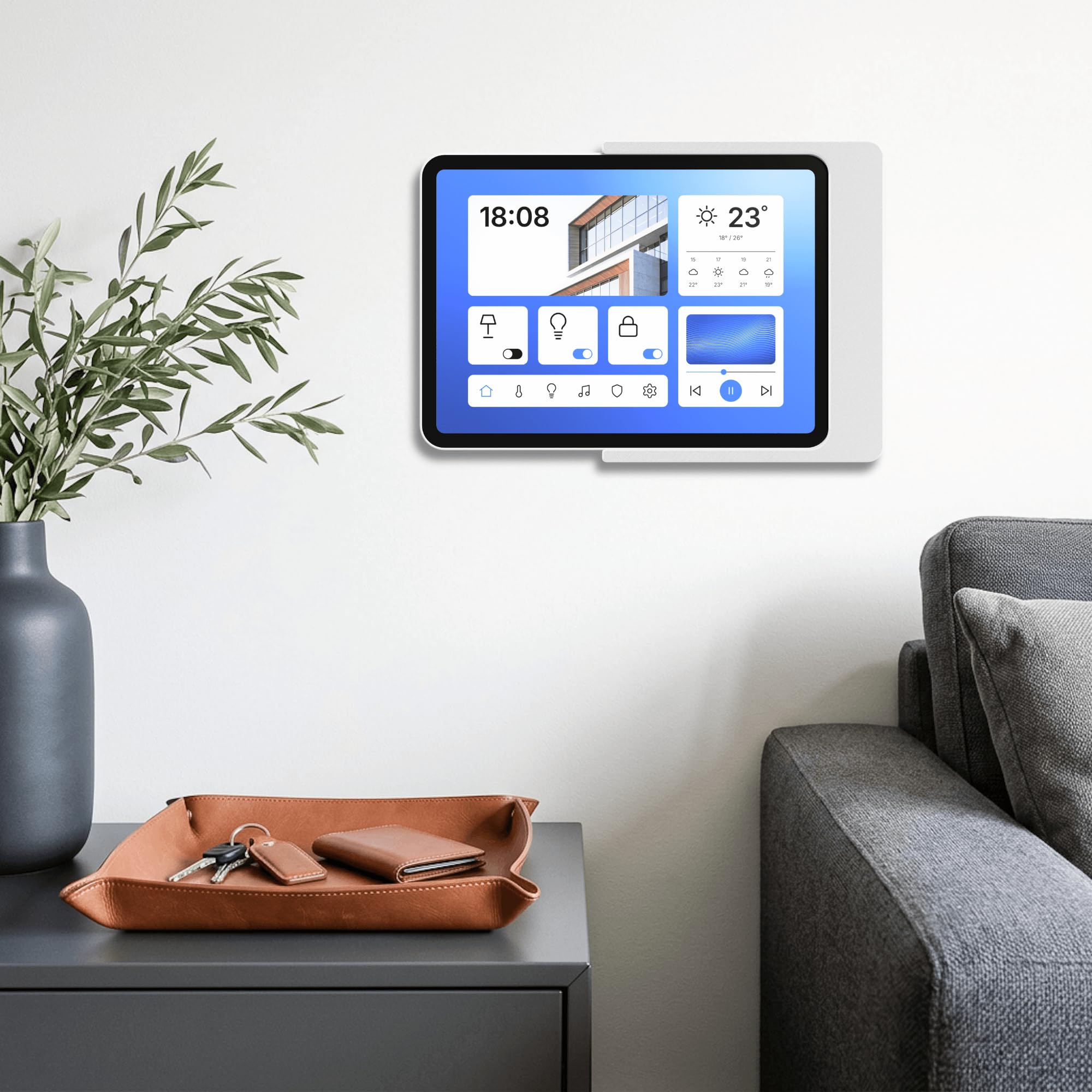 Support Mural Tablette pour Lenovo Tab M11 (11 Pouces, TB330) - Fixation Ultra-Plate et sur Mesure pour Écran Domotique et Tableau de Bord - Passe-Câble Intégré - Blanc