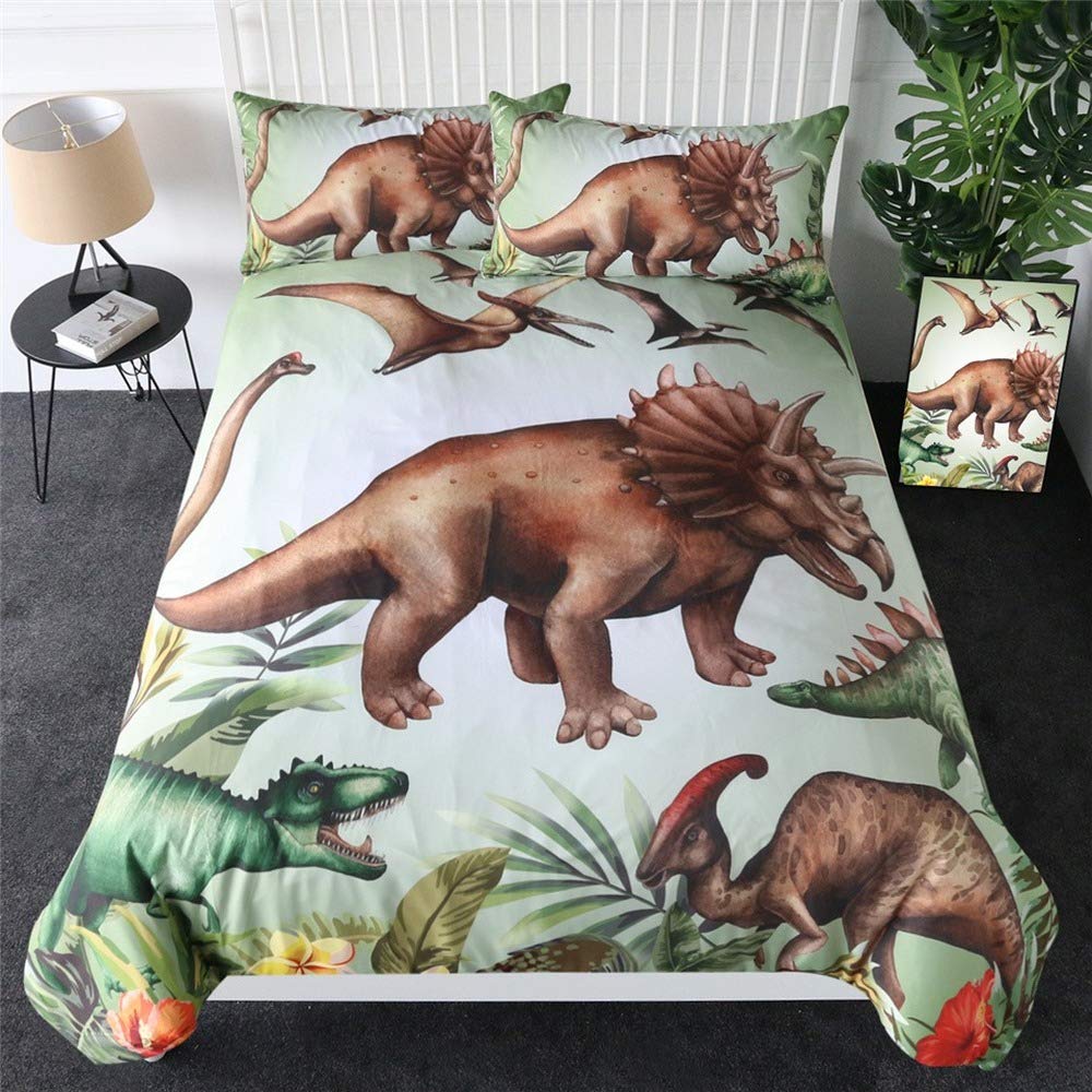 Housse de couette dinosaure jurassic 3 pièces parure de lit enfant 203x228