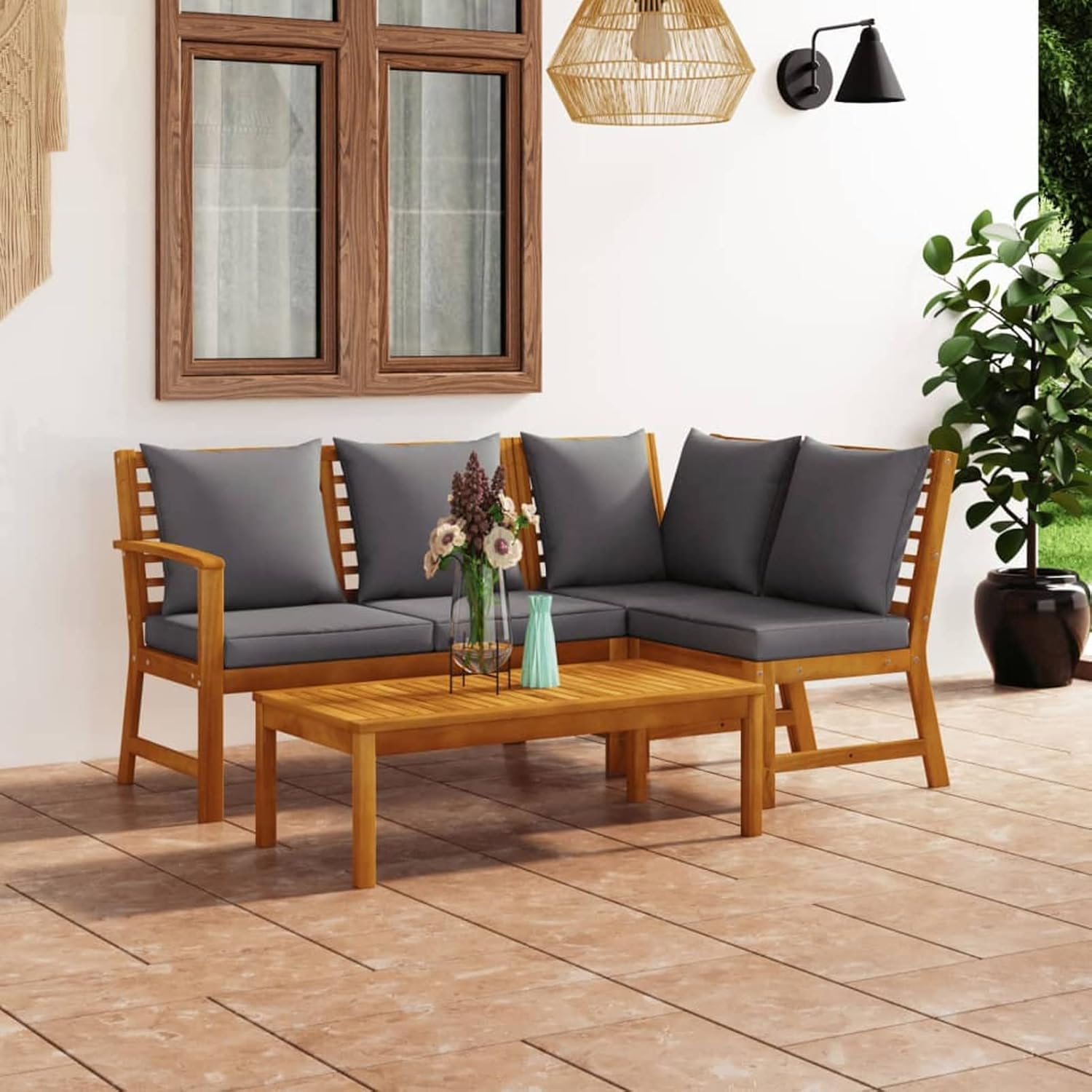Yolola Lounge Gartenmöbel Set Holz mit Kisse Mecksofa Garten Holz