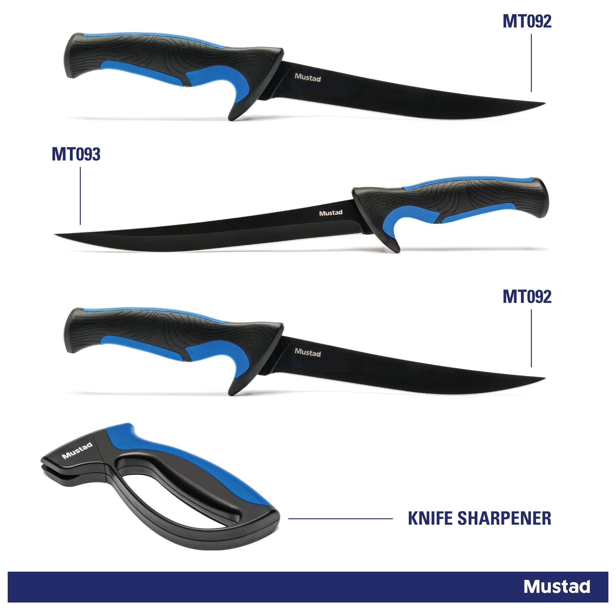 Mustad Kit de couteaux 3 pièces + aiguiseur