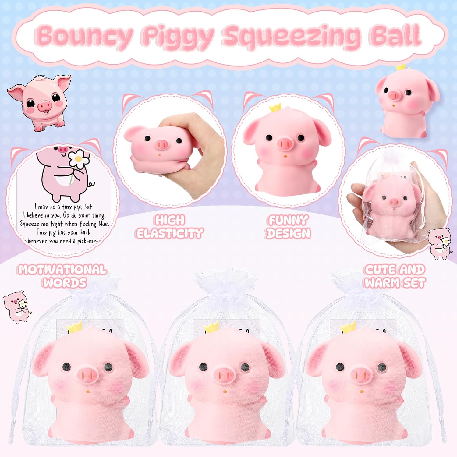 Hollowfly 10 Set Funny Pig Stress Balls Bulk Relief Squeeze Balls Inspirational Stress Reliever Employee Appreciation Gifts for Adult Coworkers Staff Volunteer