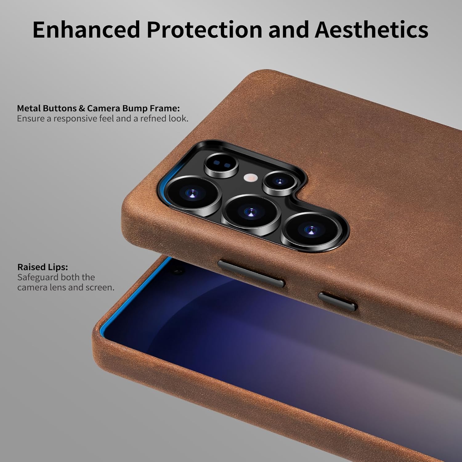 Belemay Leather Case for Samsung Galaxy S25 Ultra Compatible with Magsafe, Premium Crazy Horse Leather [Vintage Aesthetic] Unique Patina, Comfort & Soft Grip, Metal Buttons, Classic Brown
