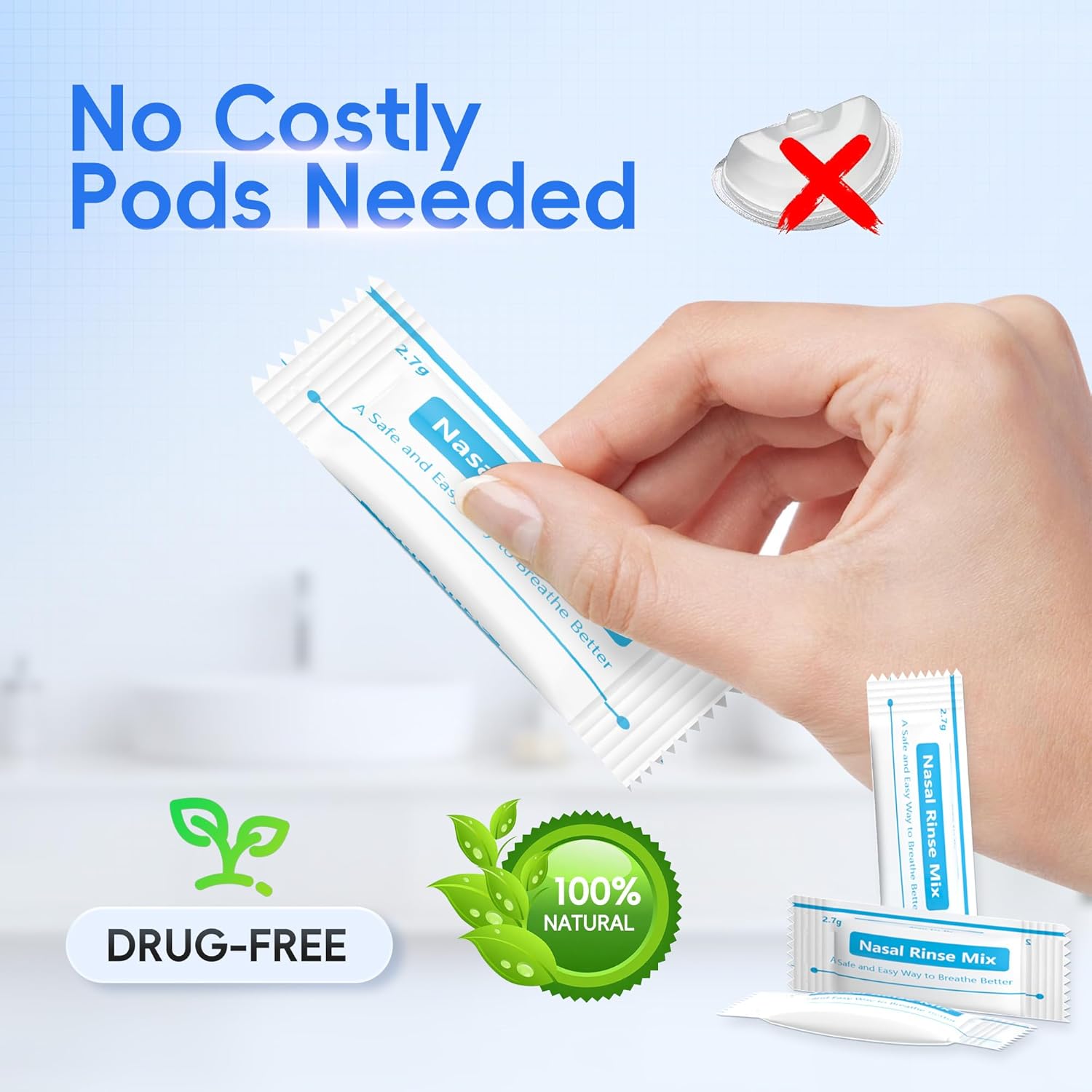 Nasal Irrigation System, Electric Sinus Rinse Machine with 30 Salt Packets, Dual Water Tank Self-Cleaning and Automatic Waste Collection, Nasal Washer for Congestion & Sinus Care