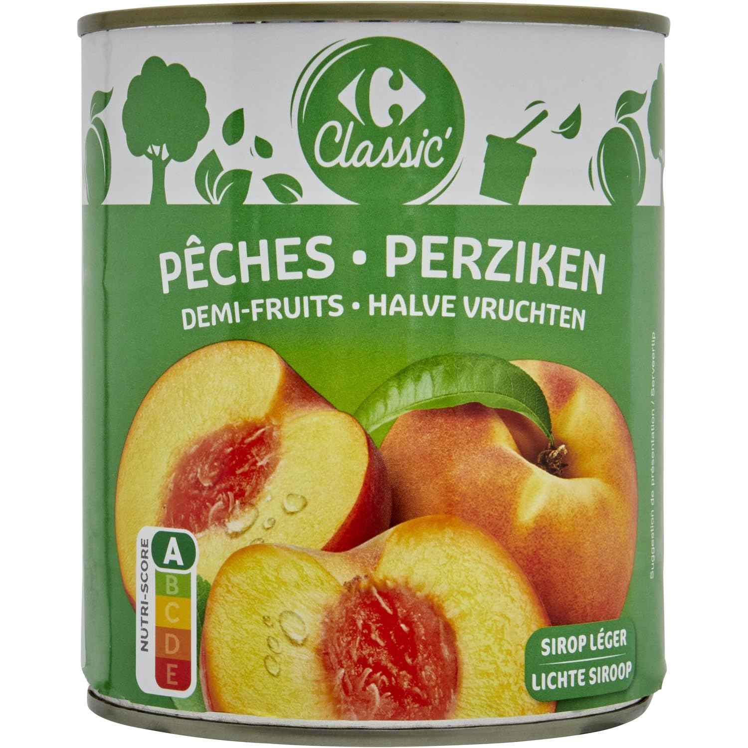 CARREFOUR CLASSIC' - Pêches Demi-Fruits au Sirop - Fruits Préservés - la boite de 465g net égoutté - 820g - Le Lot De 4