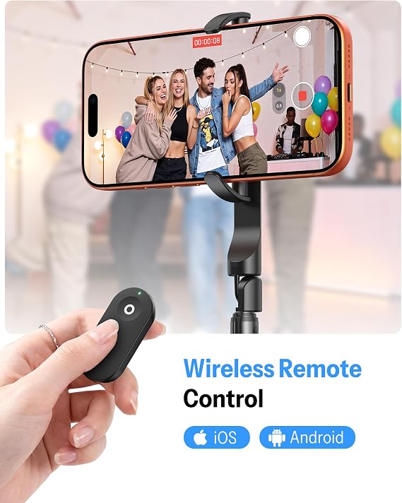 OMOTON 68 Magnetic Phone Tripod with Remote, Selfie Stick for iPhone Black