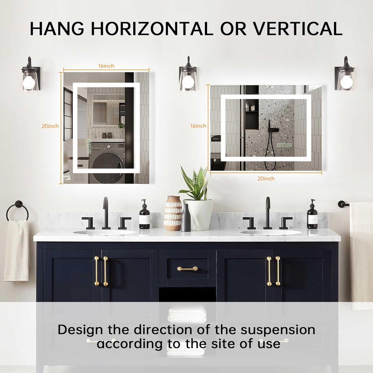 16x20 Inch LED Bathroom Mirror Frameless Vanity Mirror with Lights Backlit and Frontlit Dimmable Anti-Fog (Auto Off) Memory Makeup Wall Mirror for Bedroom Cloakroom Living Room