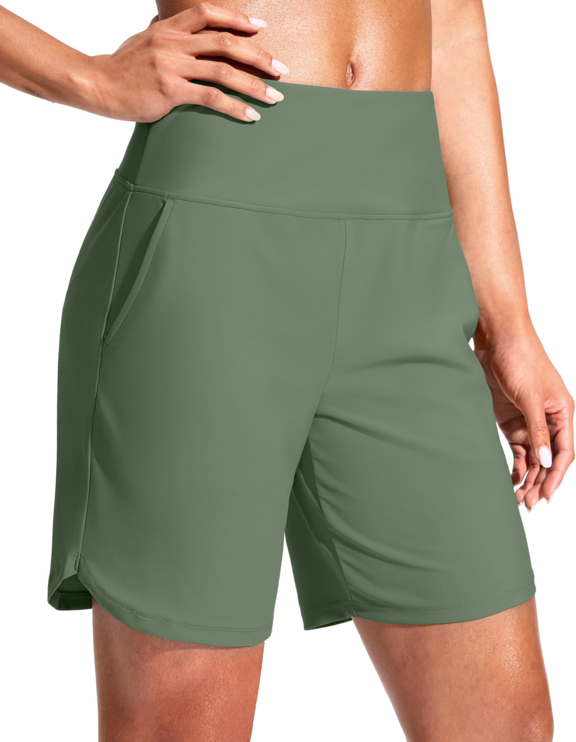 G Gradual Women's 7" Quick Dry Swim Board Shorts Swimming Bottoms High Waisted Beach Shorts for Women with Liner Pockets