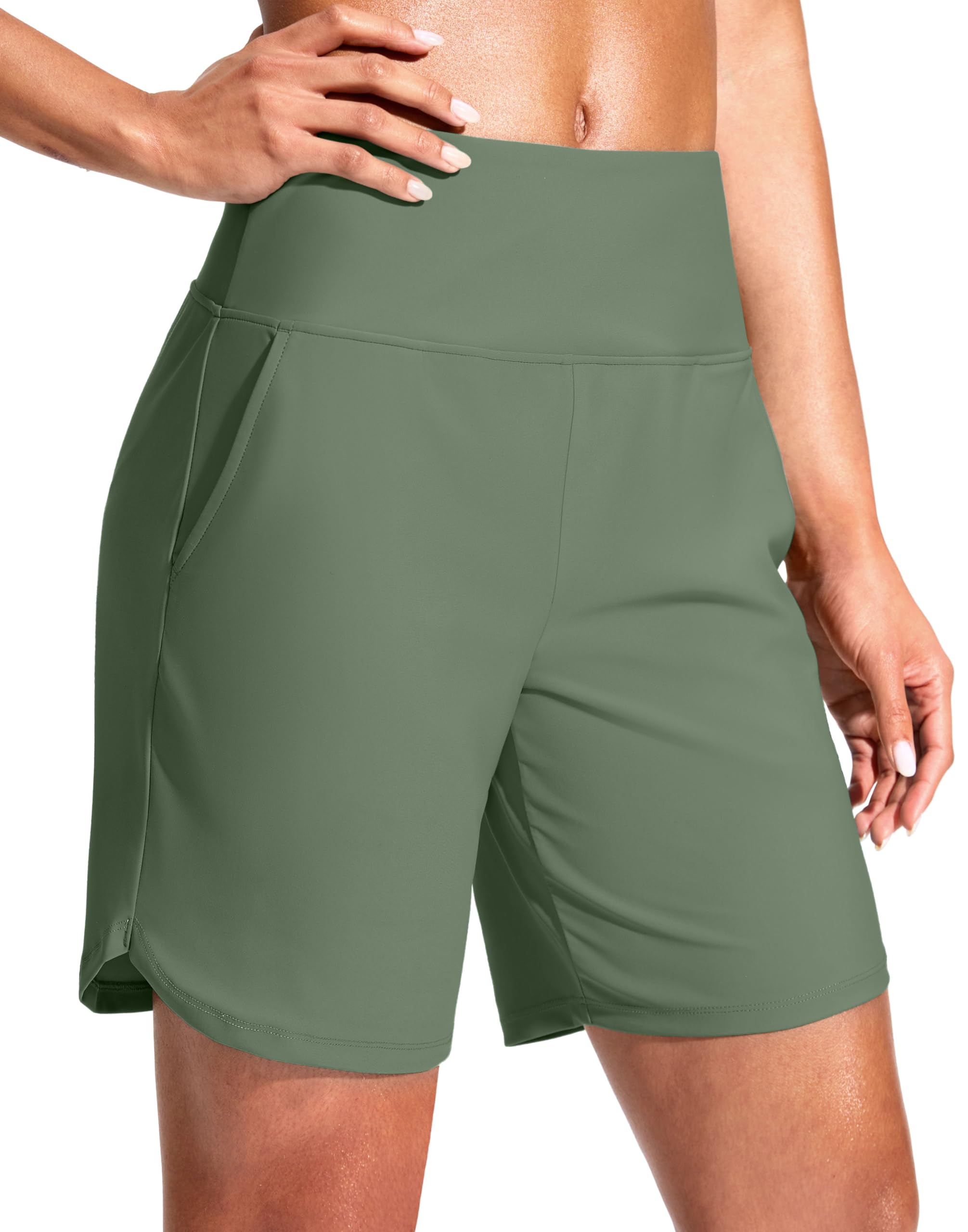 G Gradual Women's 7" Quick Dry Swim Board Shorts Swimming Bottoms High Waisted Beach Shorts for Women with Liner Pockets