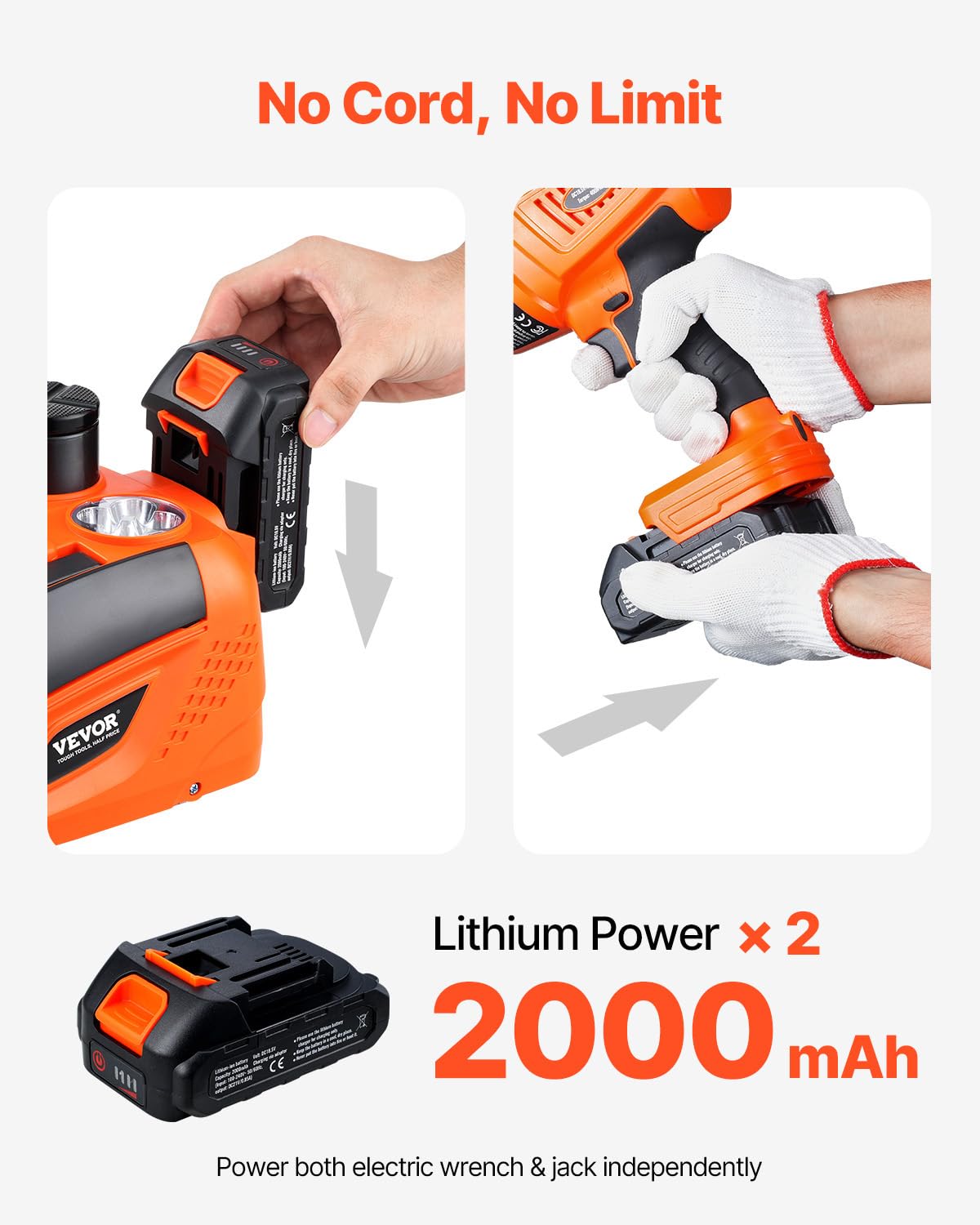 VEVOR Cric Électrique pour Voitures 5 T, Cric de Levage avec Clé à Chocs Électrique, Outil Démonte-Pneu Portable avec Lumière LED et Télécommande, pour Dépannage Routière SUV Berline Garage Atelier