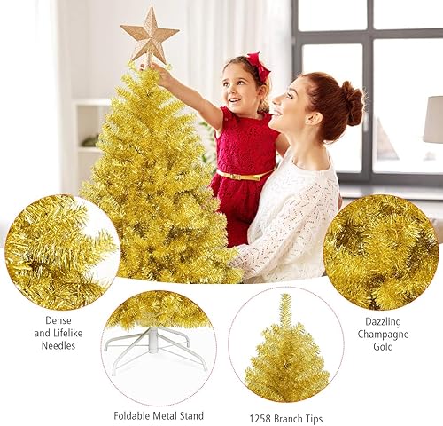 Miniatura 162 de Goplus Árbol de Navidad negro sin luz de 7.5 pies, árbol de Halloween artificial con 1258 puntas de rama, soporte de metal, árbol completo