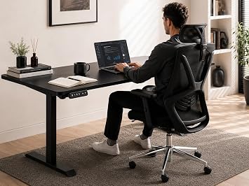 Elektrikli Yükseklik Ayarlı Oyuncu ve Ofis Çalışma Masası 3 Hafızalı Kontrol Paneli, Tek Motorlu, Sessiz, Siyah (150x60)