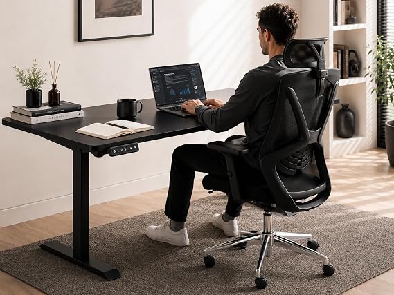 Elektrikli Yükseklik Ayarlı Oyuncu ve Ofis Çalışma Masası 3 Hafızalı Kontrol Paneli, Tek Motorlu, Sessiz, Siyah (150x60)