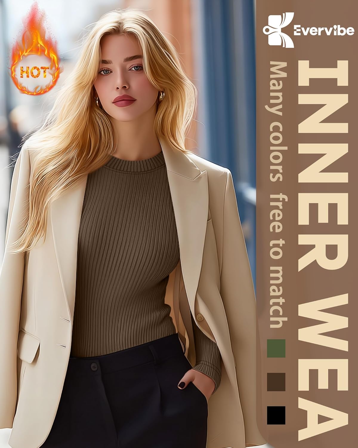 3 Pack Women's Ribbed Long Sleeve Thermal Tops Thin Fleece Lined Crew Neck Shirts Warm Basic Undershirt for Winter - Image 2