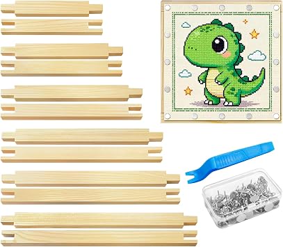 tutata 24 Pcs 12 Sets Stretcher Bars for Needlework, 6 Sizes Wooden Canvas Stretcher Bars, 60 Thumb Tacks and Tacks Remover, Needlepoint Embroidery Stitch Frame Set Bundle with Crafts