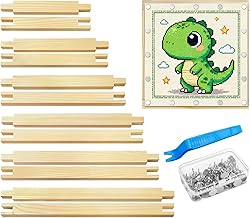 tutata 24 Pcs 12 Sets Stretcher Bars for Needlework, 6 Sizes Wooden Canvas Stretcher Bars, 60 Thumb Tacks and Tacks Remover, Needlepoint Embroidery Stitch Frame Set Bundle with Crafts